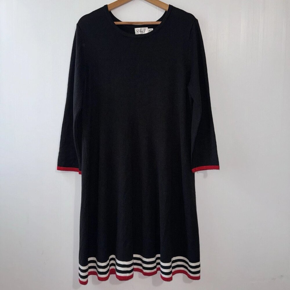Eliza J Women’s Knit Sweater Dress XL Black Red White Striped Long Sleeve READ